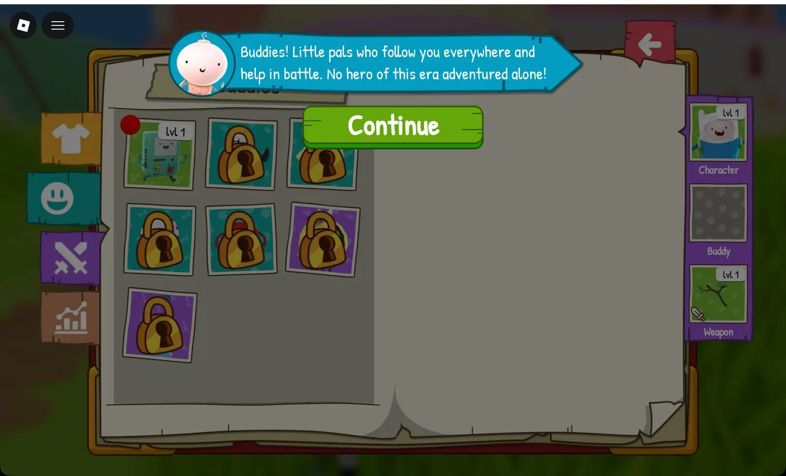 Adventure Time RPG Buddies book tutorial: "Little pals who follow you everywhere", BMO unlocked and six buddies locked