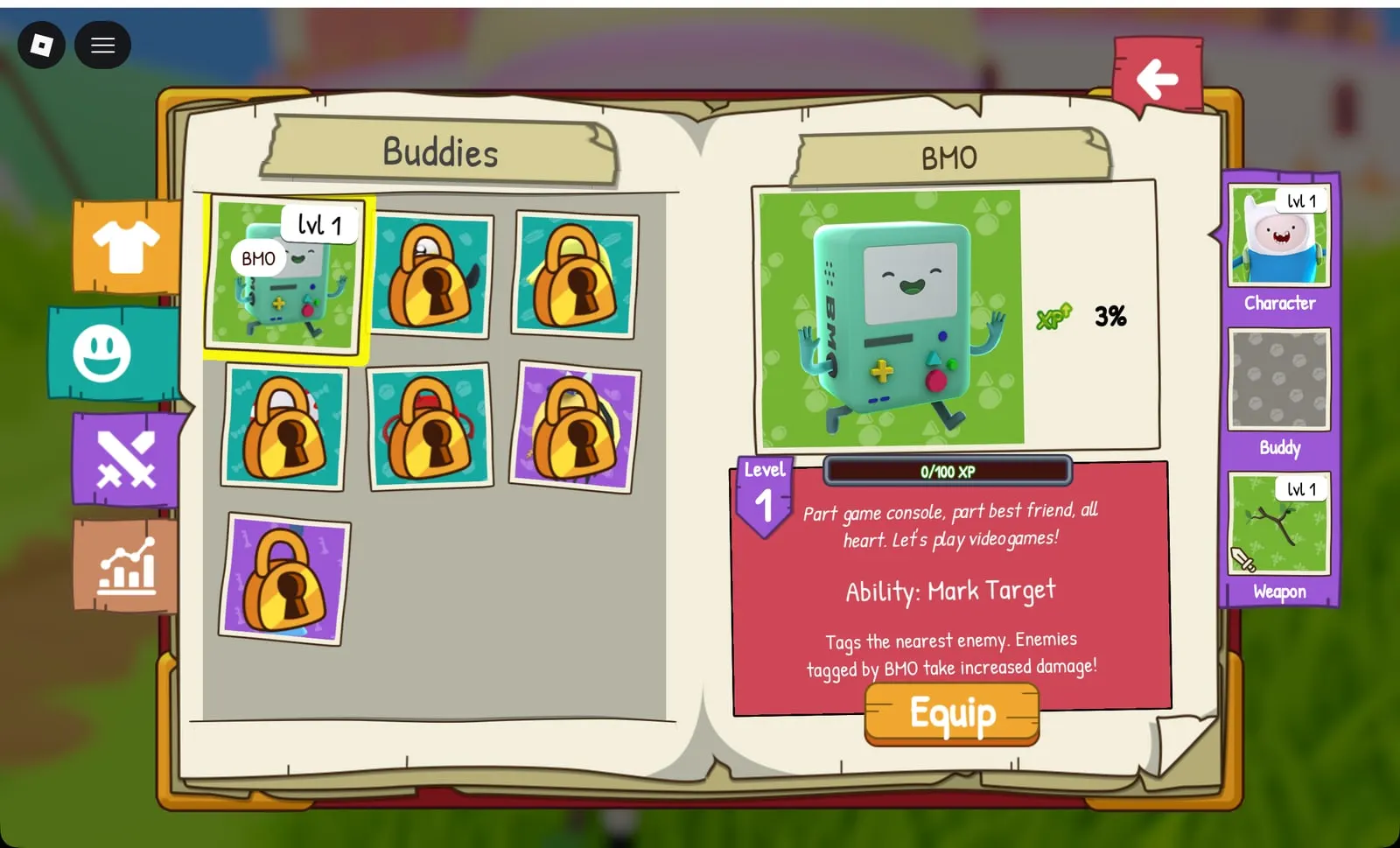 Adventure Time RPG BMO buddy: Mark Target, +3% XP