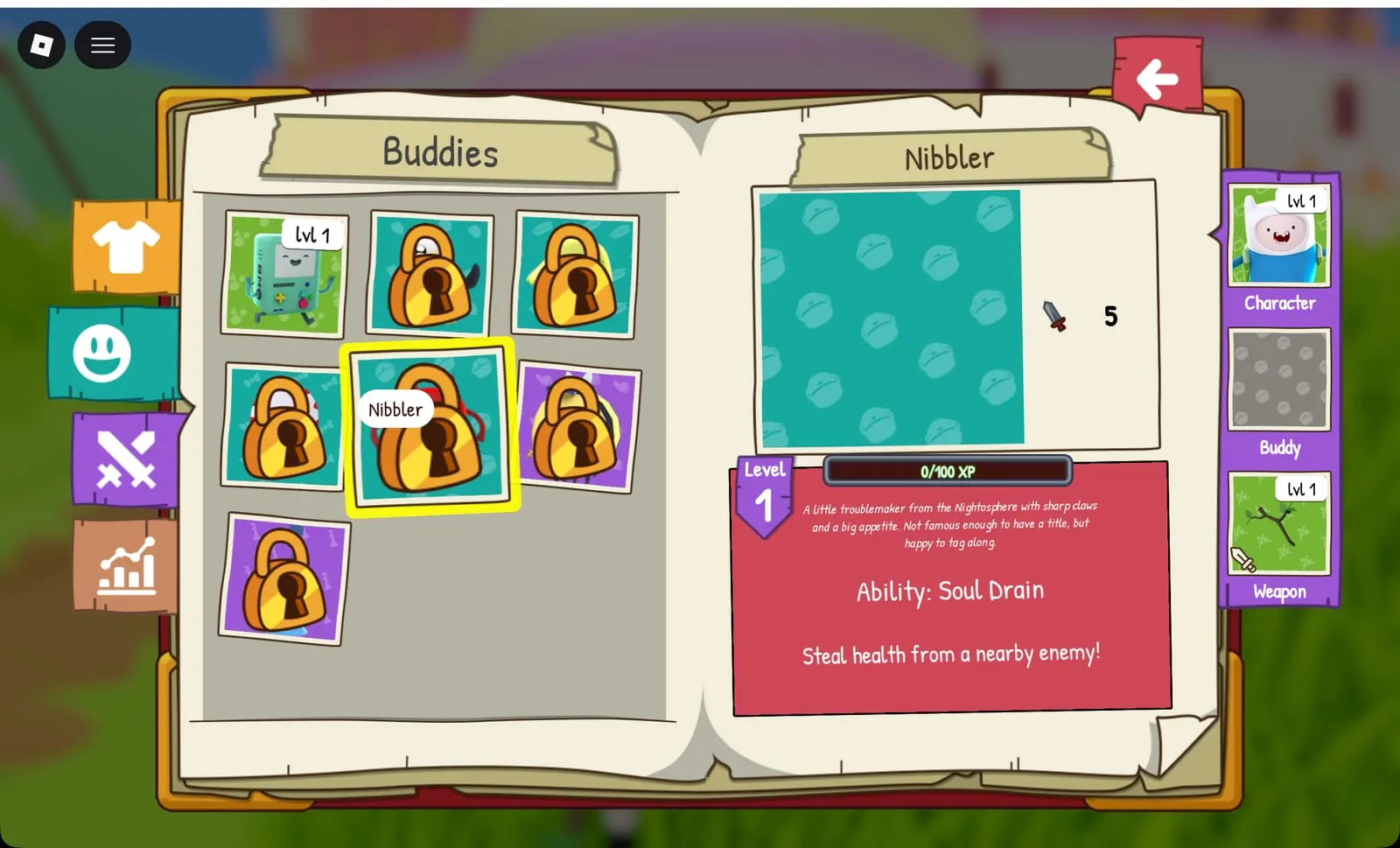 Adventure Time RPG Nibbler buddy: Soul Drain ability
