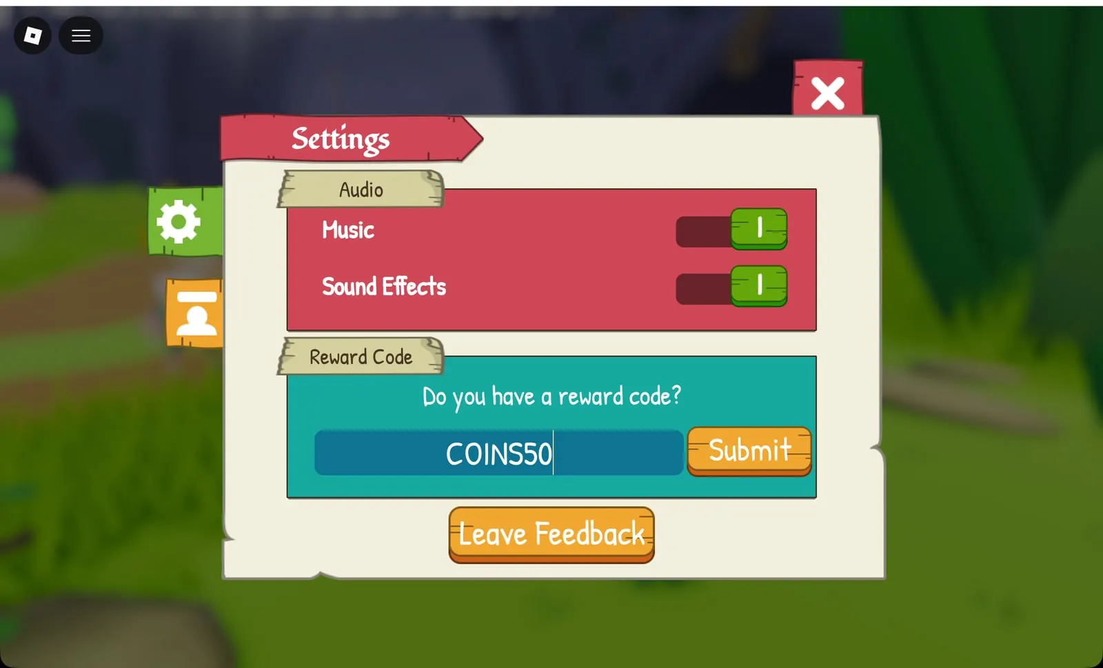 Adventure Time RPG code COINS50 typed into the Reward Code box